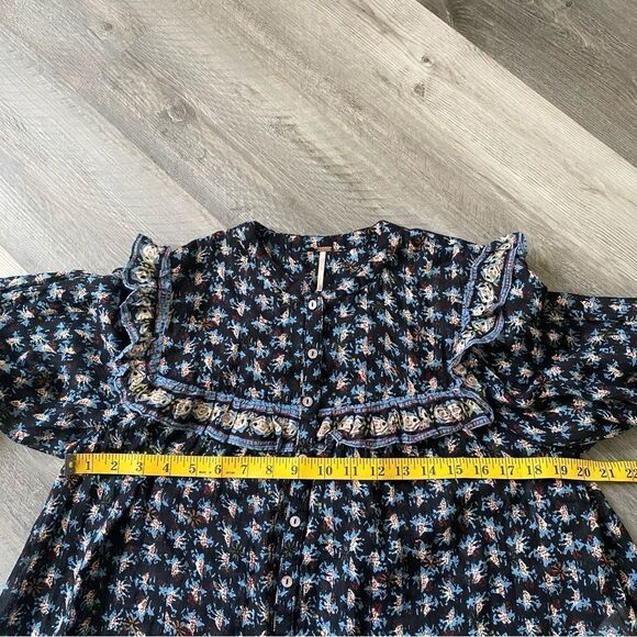 Free People Peasant Sleeve Ruffle Blouse Button Down XS - Picture 11 of 12